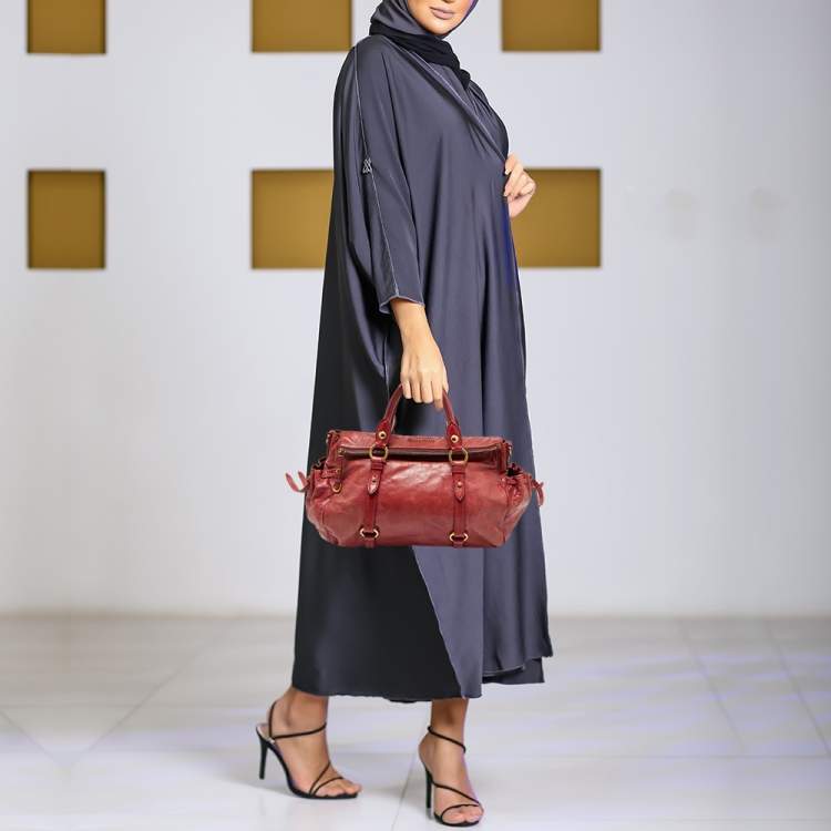 Pre Owned Miu Miu Rust Red Leather Bow Tote