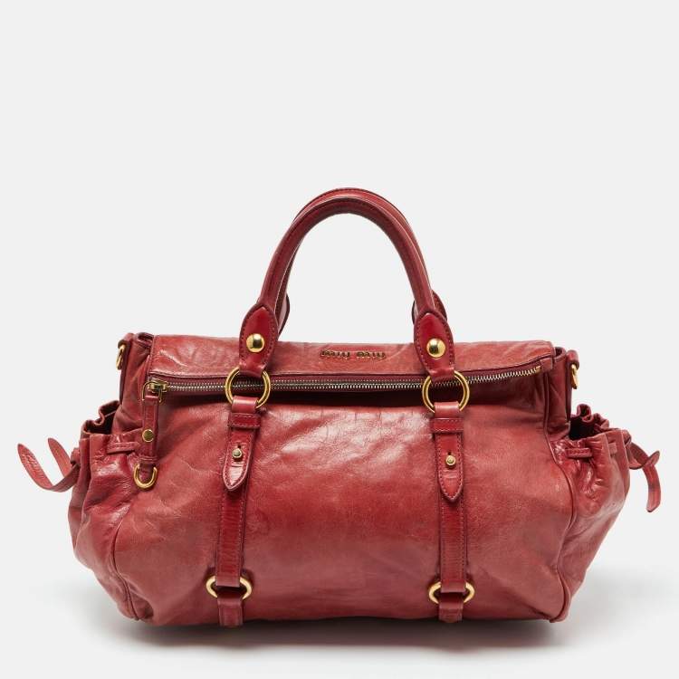 Pre Owned Miu Miu Rust Red Leather Bow Tote