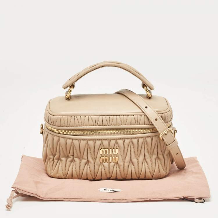 Pre Owned Miu Miu Beige Matelassé Leather Vanity Top Handle Bag