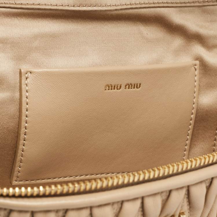 Pre Owned Miu Miu Beige Matelassé Leather Vanity Top Handle Bag