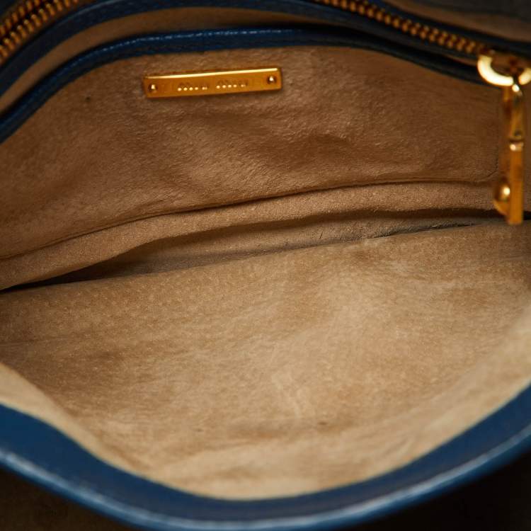 Pre Owned Miu Miu Blue Madras Leather Pushlock Tote