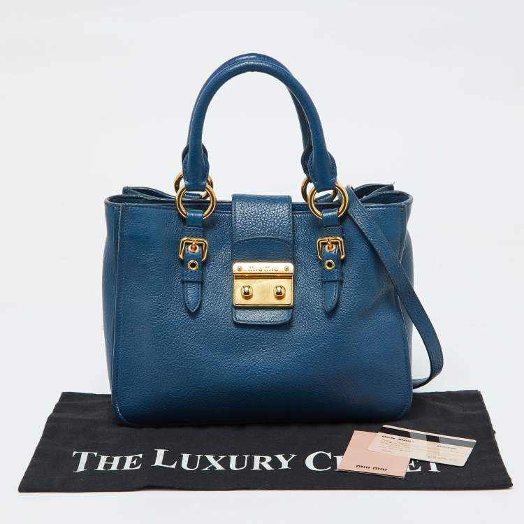 Pre Owned Miu Miu Blue Madras Leather Pushlock Tote