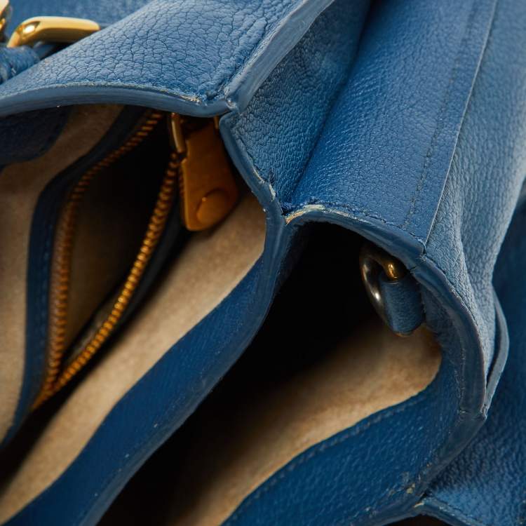 Pre Owned Miu Miu Blue Madras Leather Pushlock Tote