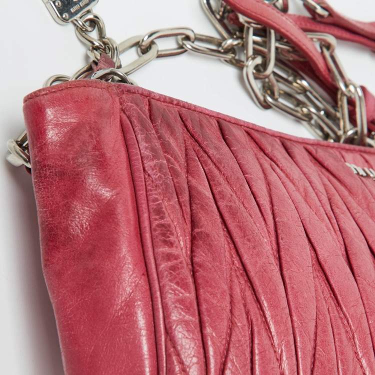 Pre Owned Miu Miu Pink Leather Matalasse Shoulder Bag