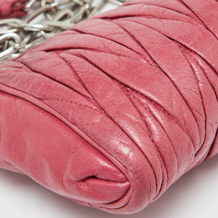 Pre Owned Miu Miu Pink Leather Matalasse Shoulder Bag