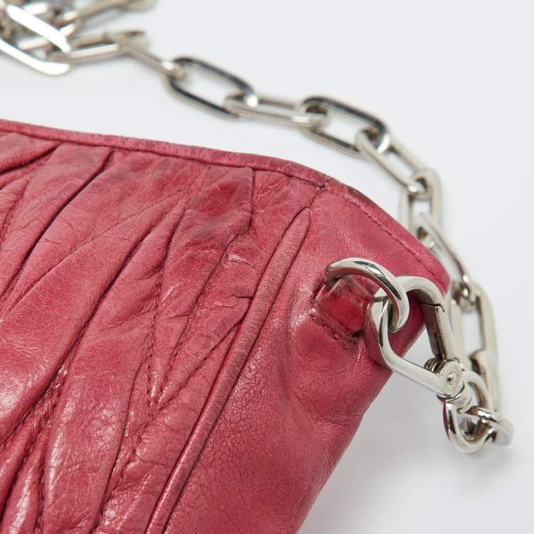 Pre Owned Miu Miu Pink Leather Matalasse Shoulder Bag