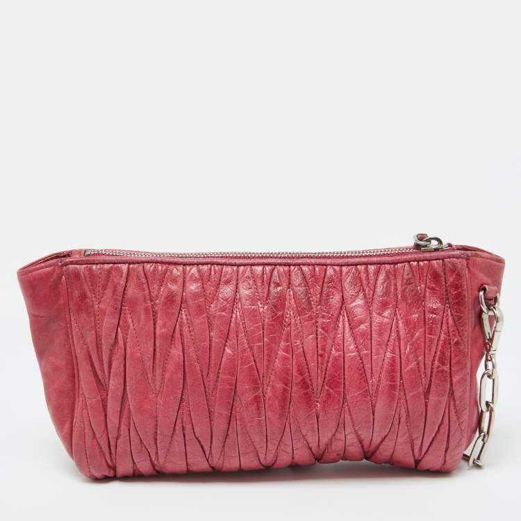 Pre Owned Miu Miu Pink Leather Matalasse Shoulder Bag