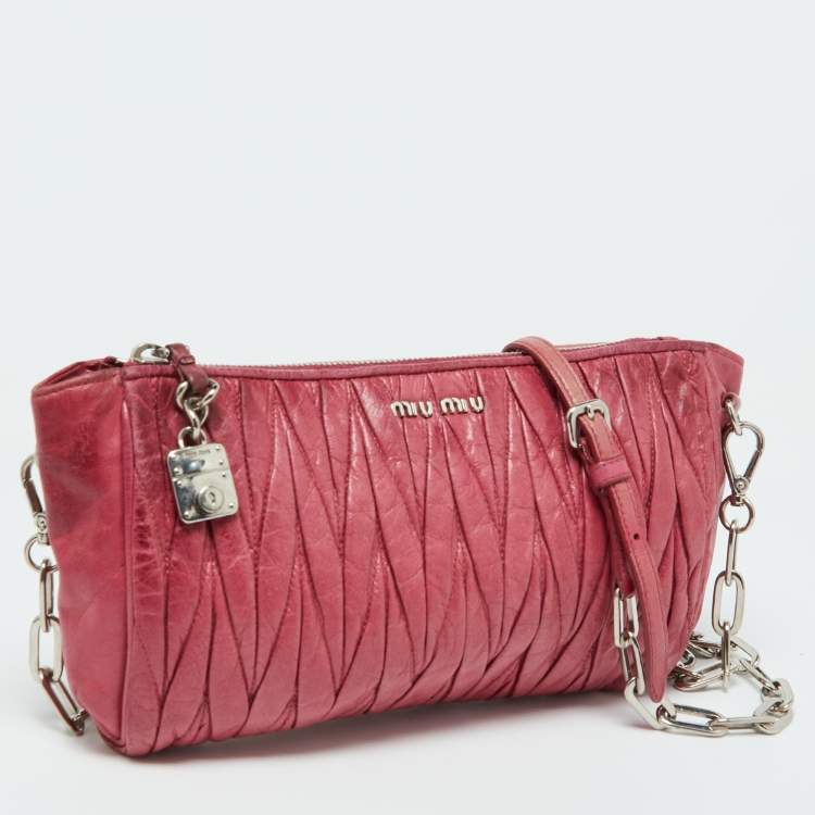 Pre Owned Miu Miu Pink Leather Matalasse Shoulder Bag
