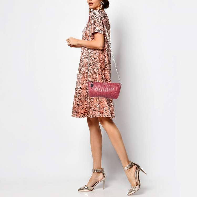 Pre Owned Miu Miu Pink Leather Matalasse Shoulder Bag