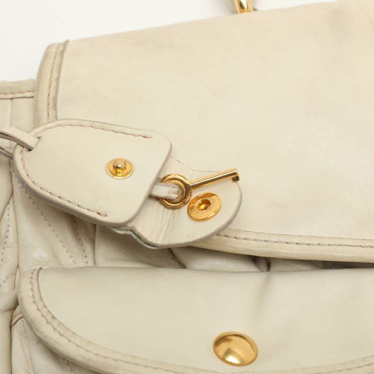Pre Owned Miu Miu Beige Matelassé Leather Coffer Hobo