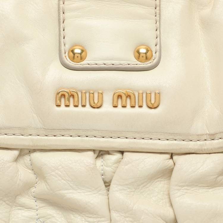 Pre Owned Miu Miu Beige Matelassé Leather Coffer Hobo