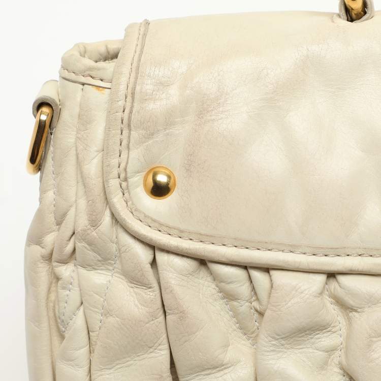 Pre Owned Miu Miu Beige Matelassé Leather Coffer Hobo