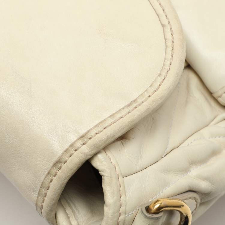 Pre Owned Miu Miu Beige Matelassé Leather Coffer Hobo