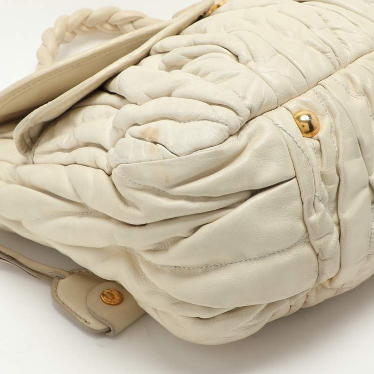 Pre Owned Miu Miu Beige Matelassé Leather Coffer Hobo