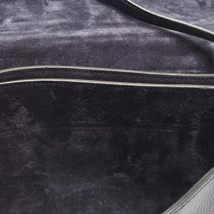 Pre Owned Miu Miu Navy Blue Leather Madras Top Handle Bag