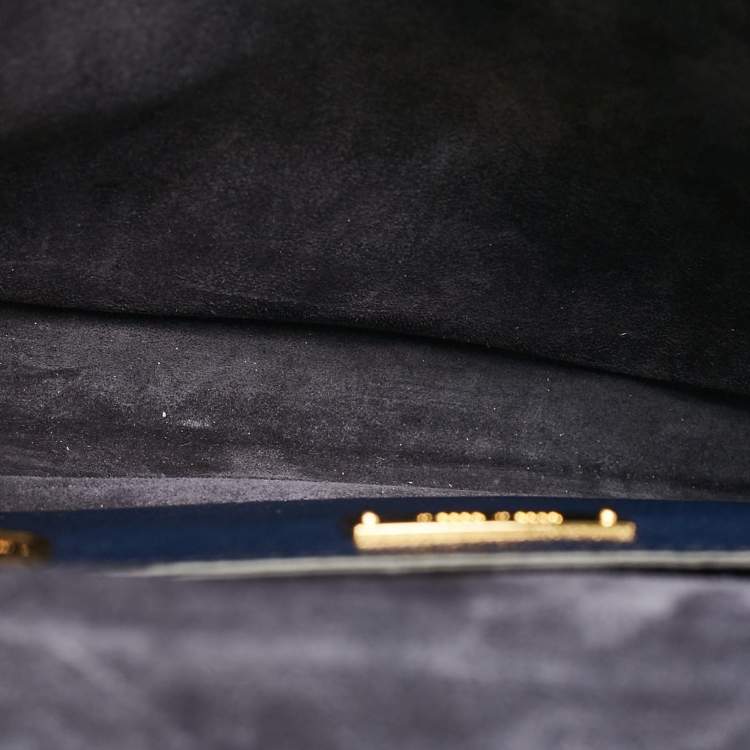 Pre Owned Miu Miu Navy Blue Leather Madras Top Handle Bag