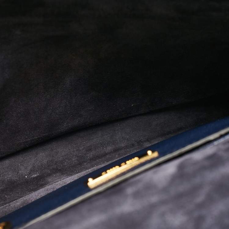 Pre Owned Miu Miu Navy Blue Leather Madras Top Handle Bag