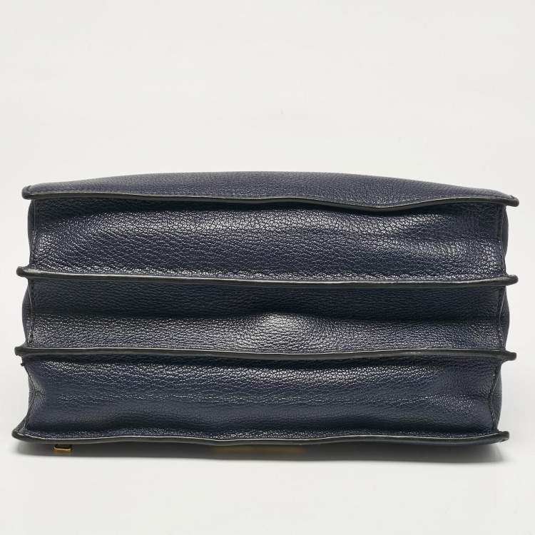 Pre Owned Miu Miu Navy Blue Leather Madras Top Handle Bag
