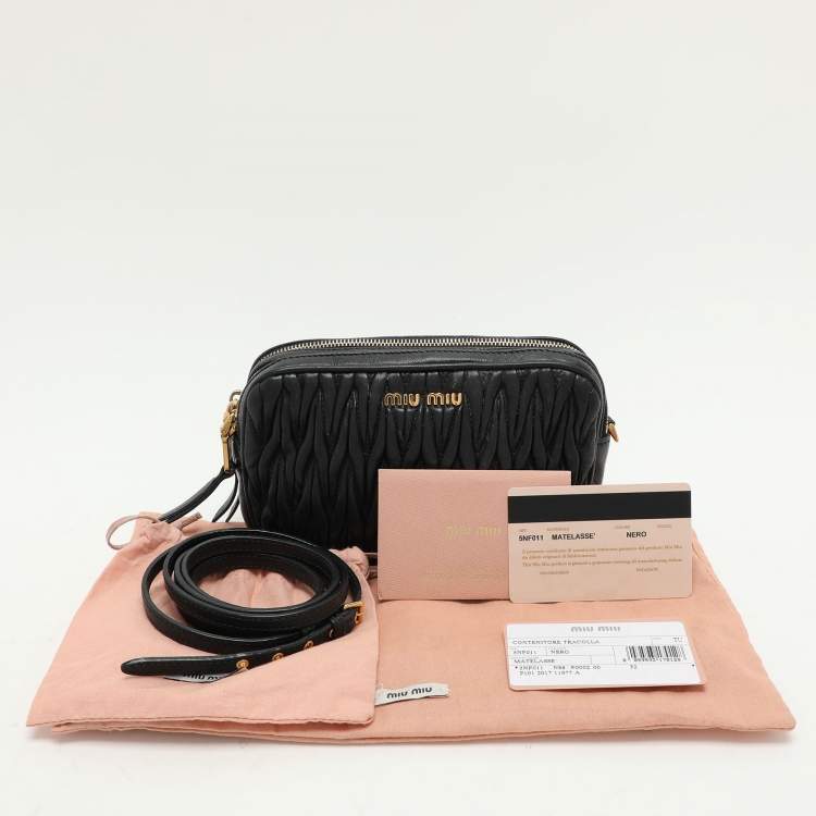 Pre Owned Miu Miu Black Matelasse Leather Camera Crossbody Bag