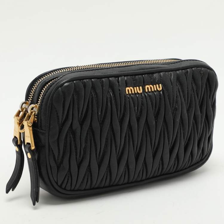 Pre Owned Miu Miu Black Matelasse Leather Camera Crossbody Bag