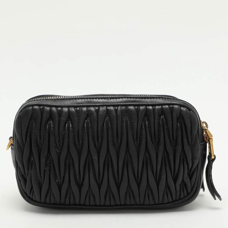 Pre Owned Miu Miu Black Matelasse Leather Camera Crossbody Bag