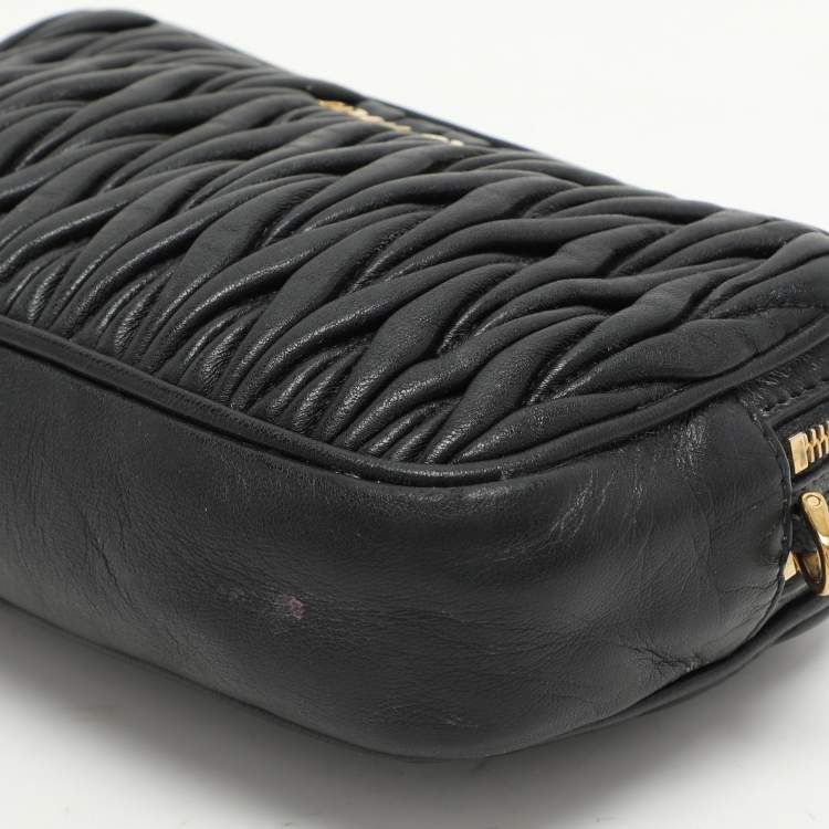 Pre Owned Miu Miu Black Matelasse Leather Camera Crossbody Bag