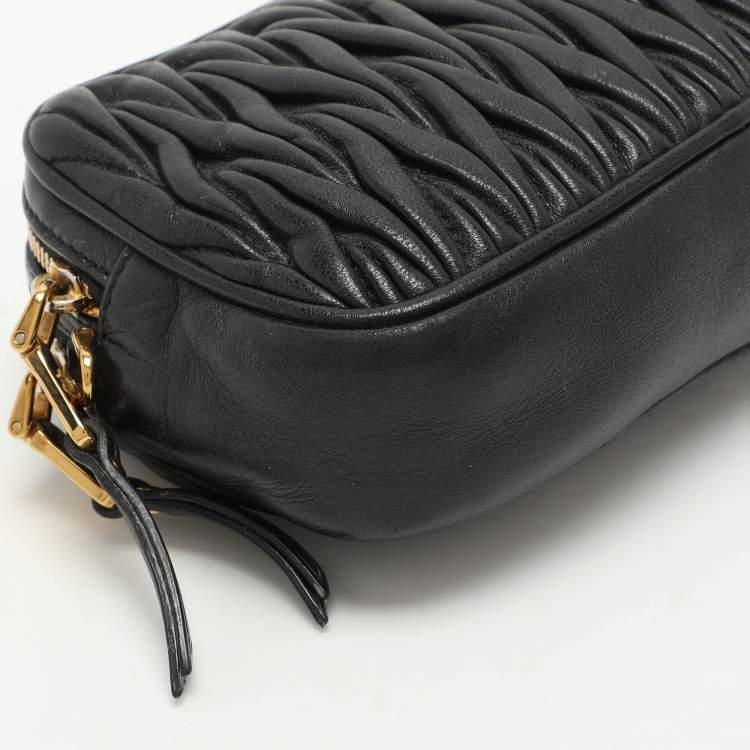 Pre Owned Miu Miu Black Matelasse Leather Camera Crossbody Bag