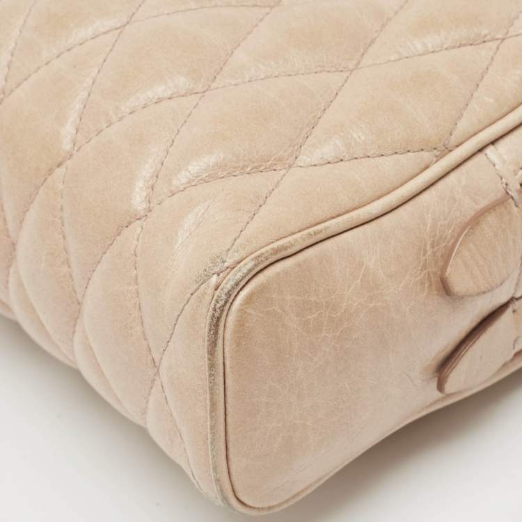 Pre Owned Miu Miu Beige Matelassé Leather Double Zip Camera Crossbody Bag