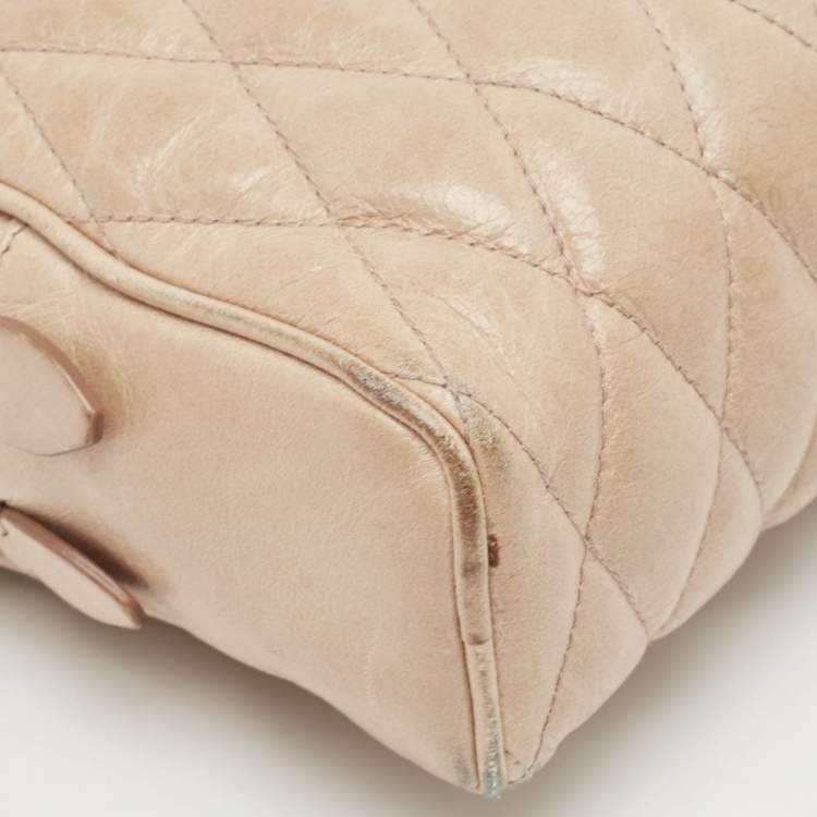 Pre Owned Miu Miu Beige Matelassé Leather Double Zip Camera Crossbody Bag