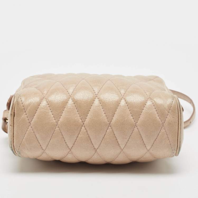 Pre Owned Miu Miu Beige Matelassé Leather Double Zip Camera Crossbody Bag