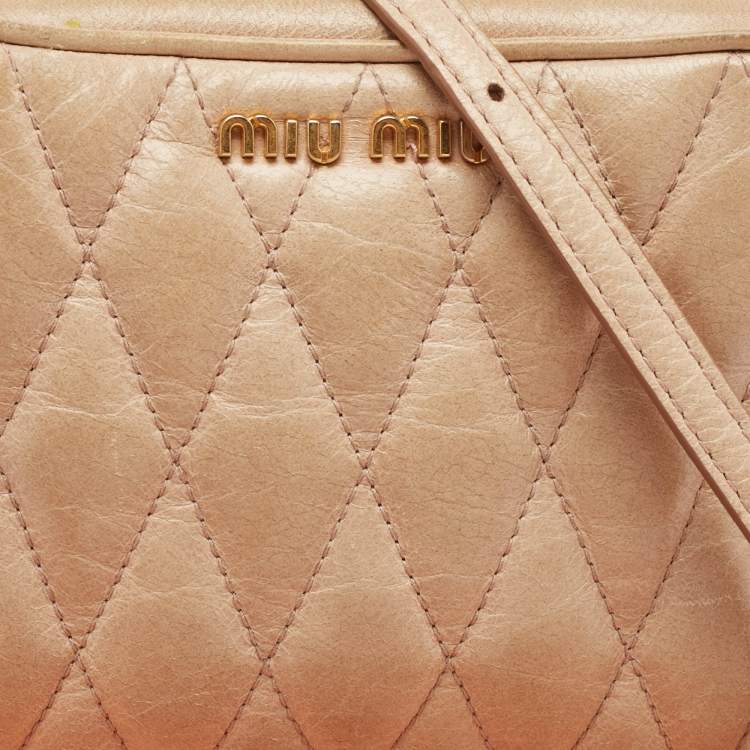 Pre Owned Miu Miu Beige Matelassé Leather Double Zip Camera Crossbody Bag