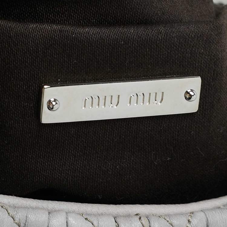 Pre Owned Miu Miu Grey Matelassé Leather Crystal Cloqué Flap Shoulder Bag