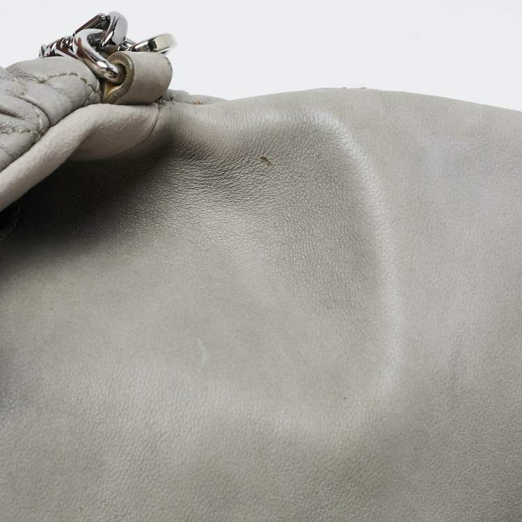 Pre Owned Miu Miu Grey Matelassé Leather Crystal Cloqué Flap Shoulder Bag