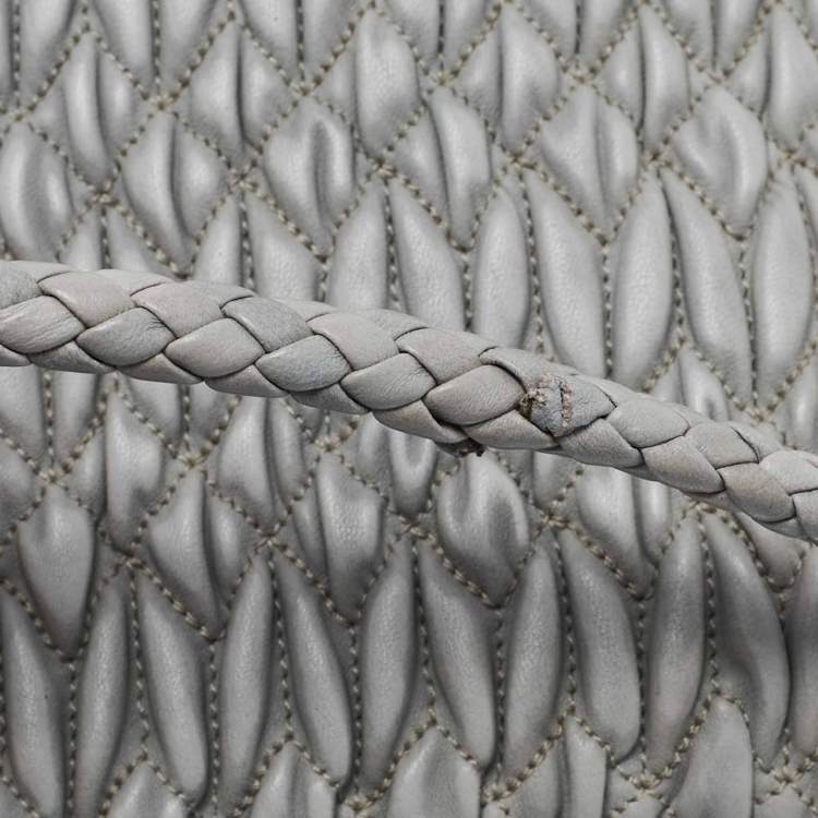 Pre Owned Miu Miu Grey Matelassé Leather Crystal Cloqué Flap Shoulder Bag