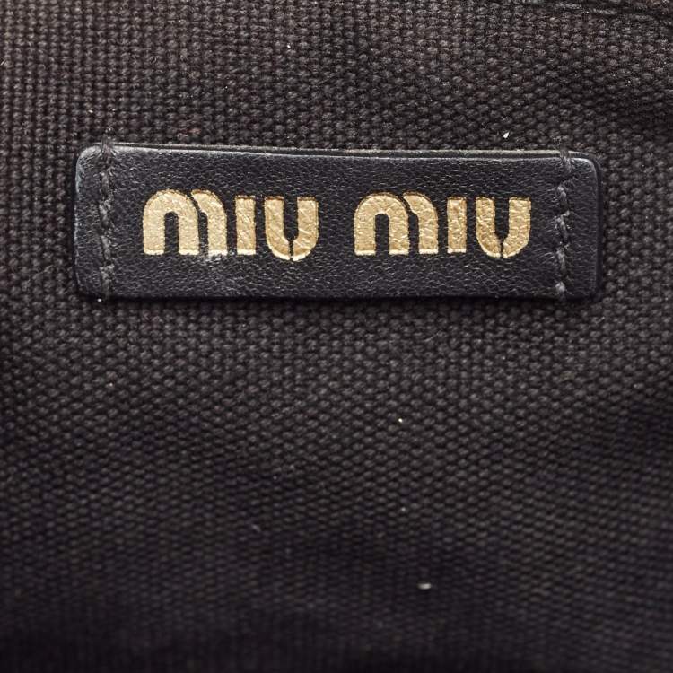 Pre Owned Miu Miu Black/Tan Leather Mesh and Straw Bucket Bag