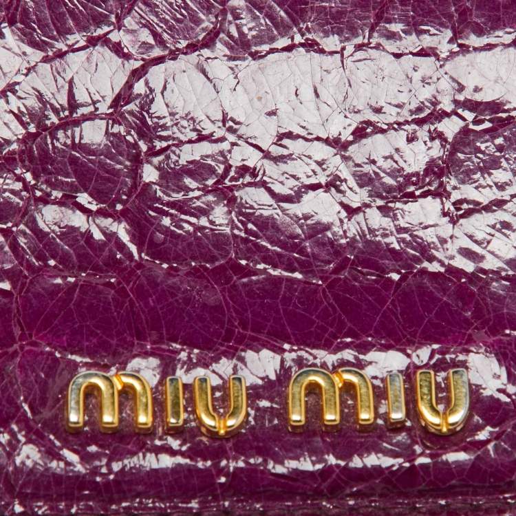 Pre Owned Miu Miu Purple Alligator Embossed Leather Card Case