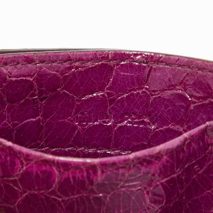 Pre Owned Miu Miu Purple Alligator Embossed Leather Card Case