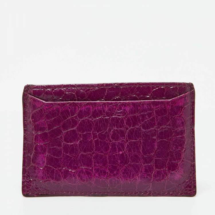 Pre Owned Miu Miu Purple Alligator Embossed Leather Card Case