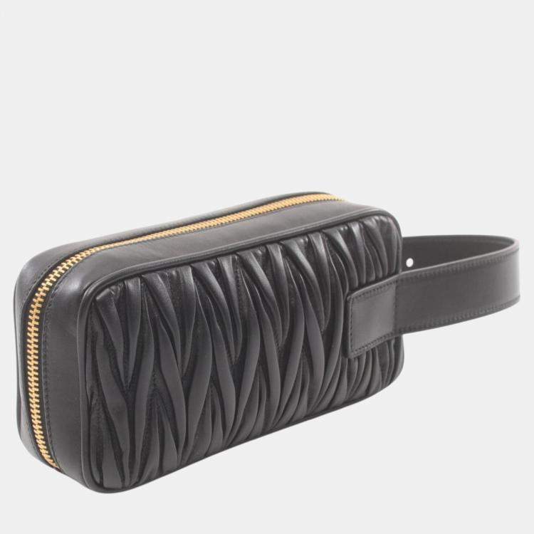 Pre Owned Miu Miu Leather Black MATELASSE Second Clutch Bag