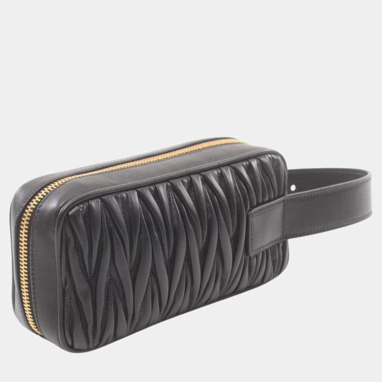 Pre Owned Miu Miu Leather Black MATELASSE Second Clutch Bag