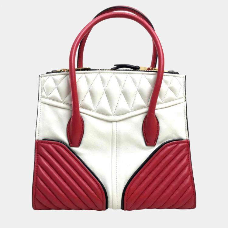 Pre Owned Miu Miu White Red Biker Bag
