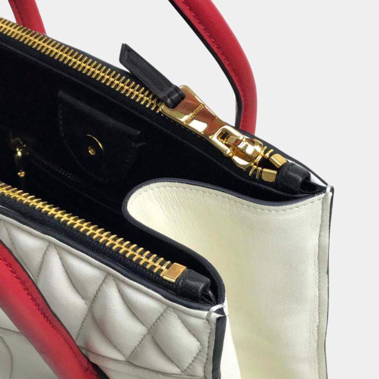 Pre Owned Miu Miu White Red Biker Bag