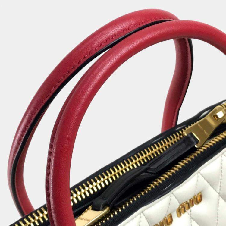 Pre Owned Miu Miu White Red Biker Bag