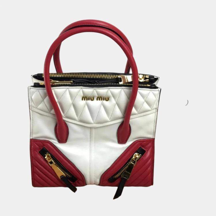 Pre Owned Miu Miu White Red Biker Bag