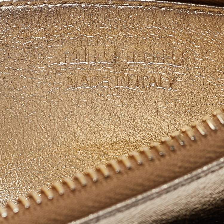 Pre Owned Miu Miu Metallic Gold Madras Leather Zip Card Holder
