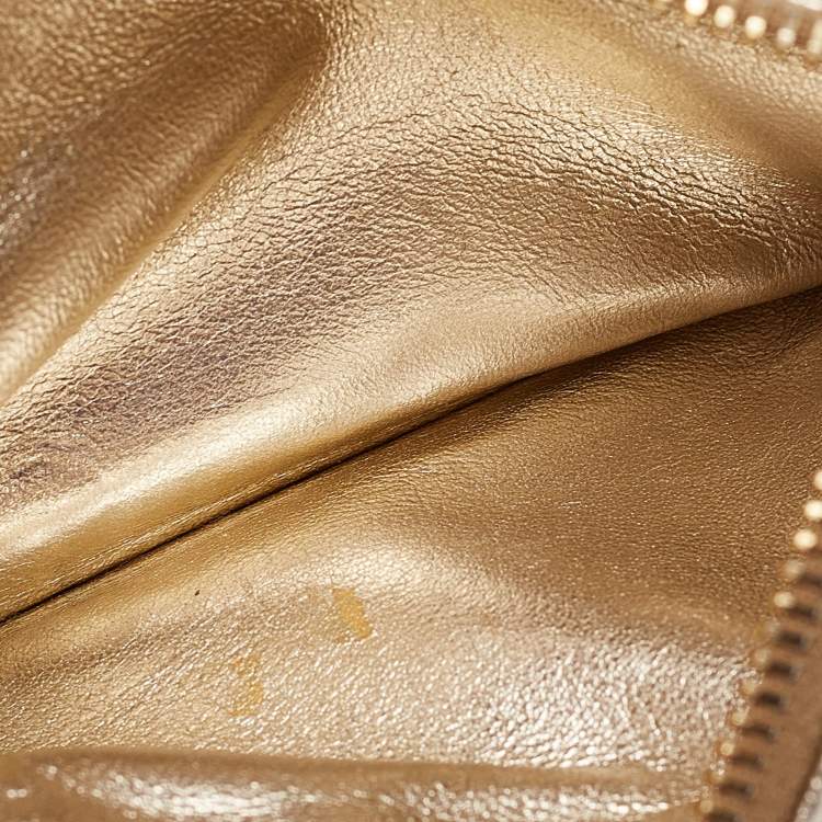 Pre Owned Miu Miu Metallic Gold Madras Leather Zip Card Holder