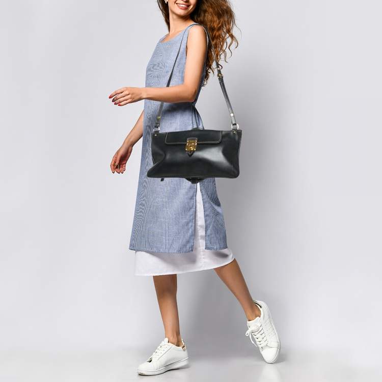 Pre Owned Miu Miu Black Leather Fold Over Shoulder Bag