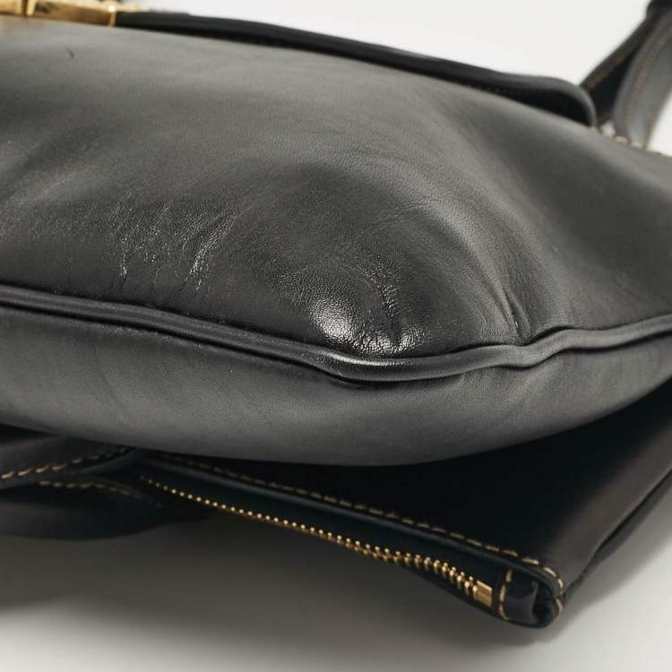 Pre Owned Miu Miu Black Leather Fold Over Shoulder Bag