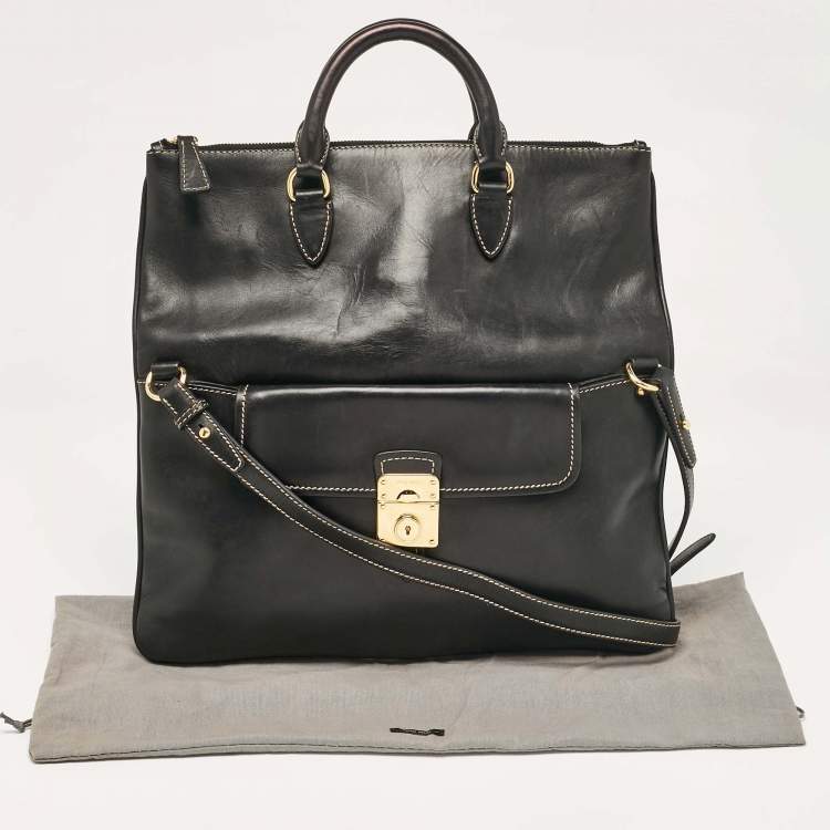 Pre Owned Miu Miu Black Leather Fold Over Shoulder Bag