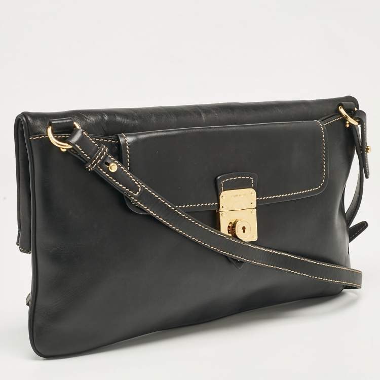 Pre Owned Miu Miu Black Leather Fold Over Shoulder Bag